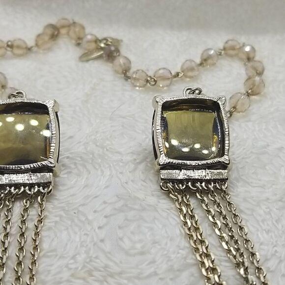 Ann Taylor Necklace Square Lucite Crystal Green Five Multiple Chains Gold - Picture 10 of 10